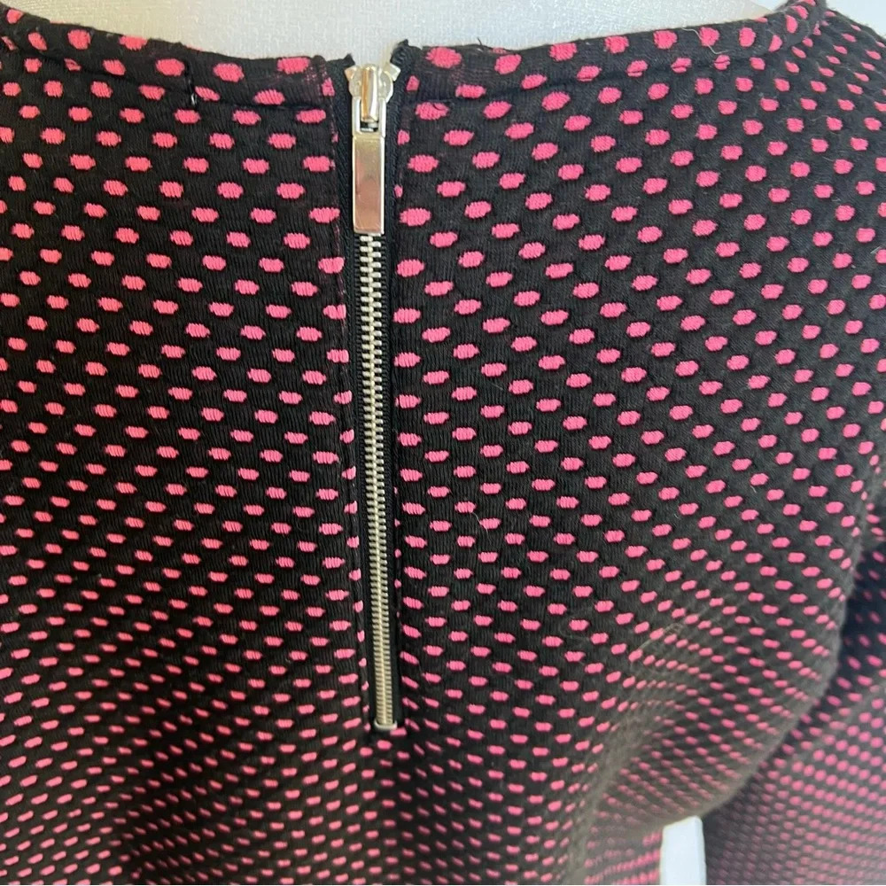 NY Collection A Line Polka Dot Dress Black Pink 3/4 Sleeve Back Zip Size Medium - Picture 13 of 15
